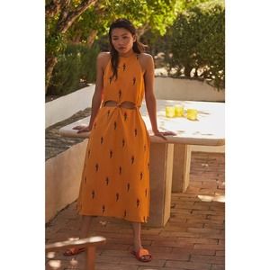 NWT Farm Rio Anthropologie Parrot Halter Embroidered Bird Dress Linen Size SP